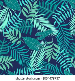 Tropical background with palm leaves. Seamless floral pattern. Summer vector illustration