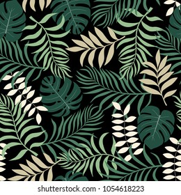 Tropical Background With Palm Leaves. Seamless Floral Jungle Pattern. Summer Vector Illustration