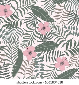 Tropical background with palm leaves. Seamless floral pattern. Summer vector illustration