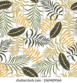 Tropical background with palm leaves. Seamless floral pattern. Summer vector illustration