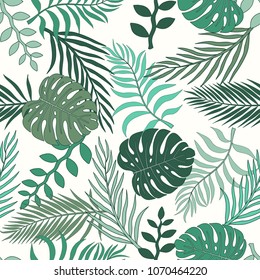 Tropical background with palm leaves. Seamless floral pattern. Summer vector illustration