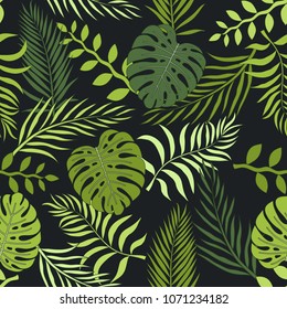 Tropical background with palm leaves. Seamless floral pattern. Summer vector illustration