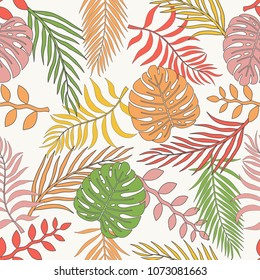 Tropical background with palm leaves. Seamless floral pattern. Summer vector illustration