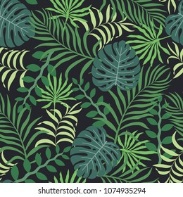 Tropical background with palm leaves. Seamless floral jungle pattern. Summer vector illustration