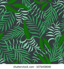 Tropical background with palm leaves. Seamless floral pattern. Summer vector illustration