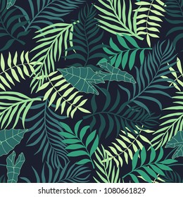 Tropical background with palm leaves. Seamless floral jungle pattern. Summer vector illustration