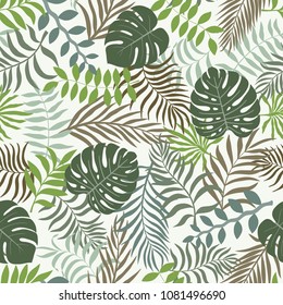 Tropical background with palm leaves. Seamless floral jungle pattern. Summer vector illustration