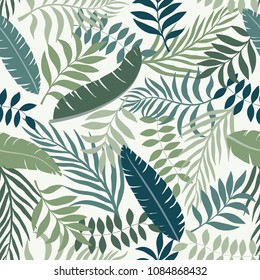 Tropical background with palm leaves. Seamless floral pattern. Summer vector illustration