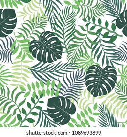 Tropical background with palm leaves. Seamless floral pattern. Summer vector illustration