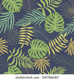 Tropical background with palm leaves. Seamless floral pattern. Summer vector illustration