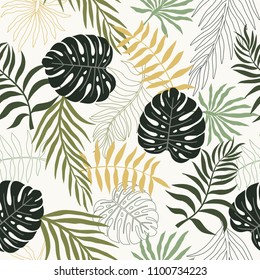 Tropical background with palm leaves. Seamless floral pattern. Summer vector illustration