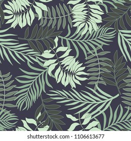 Tropical background with palm leaves. Seamless floral pattern. Summer vector illustration