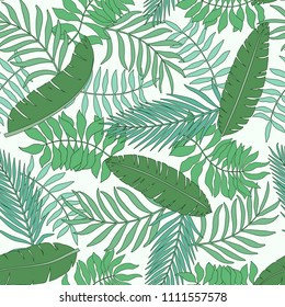 Tropical background with palm leaves. Seamless floral pattern. Summer vector illustration