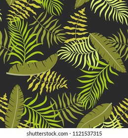 Tropical background with palm leaves. Seamless floral pattern. Summer vector illustration