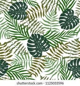 Tropical background with palm leaves. Seamless floral jungle pattern. Summer vector illustration