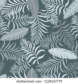 Tropical background with palm leaves. Seamless floral pattern. Summer vector illustration. Shades of gray