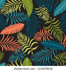 Tropical background with palm leaves. Seamless floral pattern. Summer vector illustration