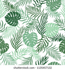 Tropical background with palm leaves. Seamless floral pattern. Summer vector illustration