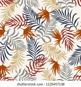 Tropical background with palm leaves. Seamless floral pattern. Summer vector illustration