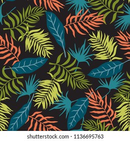 Tropical background with palm leaves. Seamless floral pattern. Summer vector illustration