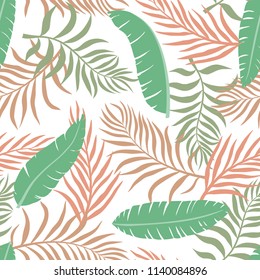 Tropical background with palm leaves. Seamless floral pattern. Summer vector illustration