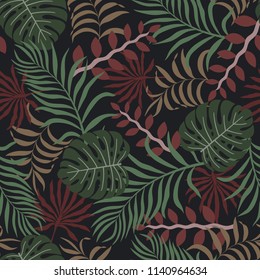 Tropical background with palm leaves. Seamless floral pattern. Summer vector illustration