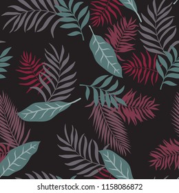 Tropical background with palm leaves. Seamless floral pattern. Summer vector illustration