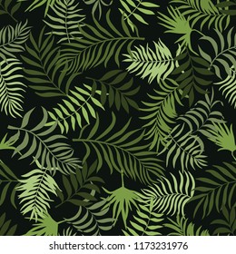 Tropical background with palm leaves. Seamless floral pattern. Summer vector illustration. Flat jungle print