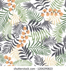 Tropical background with palm leaves. Seamless floral pattern. Summer vector illustration. Flat jungle print