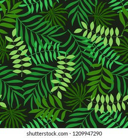 Tropical background with palm leaves. Seamless floral pattern. Summer vector illustration. Flat jungle print