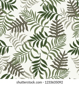 Tropical background with palm leaves. Seamless floral pattern. Summer vector illustration. Flat jungle print