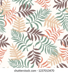 Tropical background with palm leaves. Seamless floral pattern. Summer vector illustration. Flat jungle print