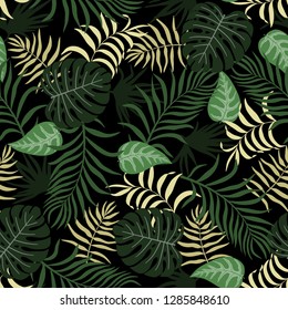 Tropical background with palm leaves. Seamless floral pattern. Summer vector illustration. Flat jungle print