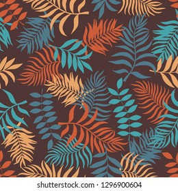 Tropical background with palm leaves. Seamless floral pattern. Summer vector illustration. Flat jungle print