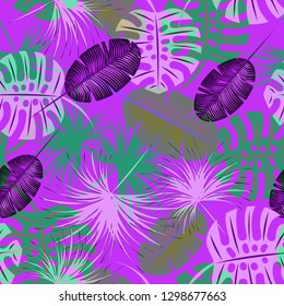Tropical background - palm leaves seamless pattern.