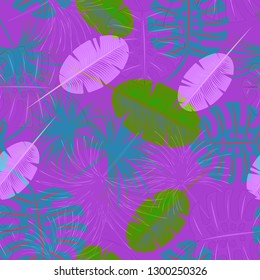 Tropical background - palm leaves seamless pattern.
