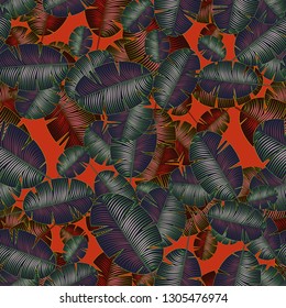 Tropical background - palm leaves seamless pattern.