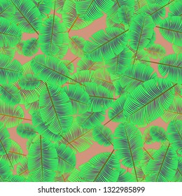 Tropical background - palm leaves seamless pattern.