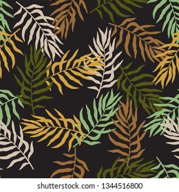Tropical background with palm leaves. Seamless floral pattern. Summer vector illustration. Flat jungle print