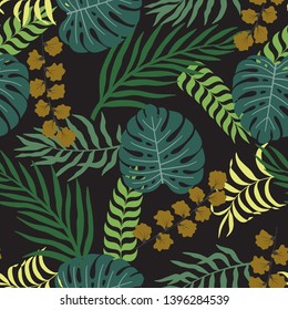 Tropical background with palm leaves. Seamless floral pattern. Summer vector illustration. Flat jungle print