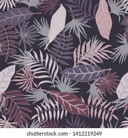 Tropical background with palm leaves. Seamless floral pattern. Summer vector illustration. Flat jungle print