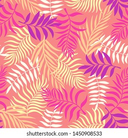 Tropical background with palm leaves. Seamless floral pattern. Summer vector illustration. Flat jungle print