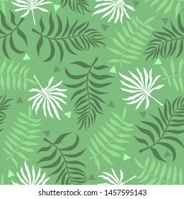 Tropical background with palm leaves. Seamless floral pattern. Summer vector illustration. Flat jungle print