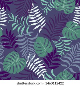 Tropical background with palm leaves. Seamless floral pattern. Summer vector illustration. Flat jungle print