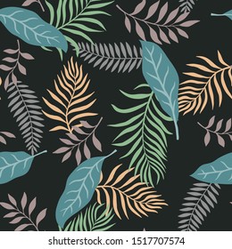 Tropical background with palm leaves. Seamless floral pattern. Summer vector illustration. Flat jungle print