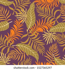 Tropical background with palm leaves. Seamless floral pattern. Summer vector illustration. Flat jungle print