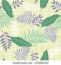 Tropical background with palm leaves. Seamless floral pattern. Summer vector illustration. Flat jungle print