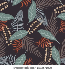 Tropical background with palm leaves. Seamless floral pattern. Summer vector illustration. Flat jungle print