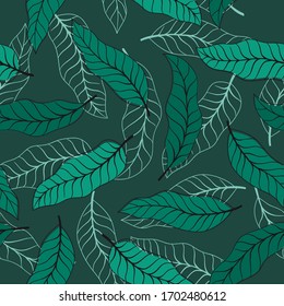 Tropical background with palm leaves. Seamless floral pattern. Summer vector illustration. Flat jungle print