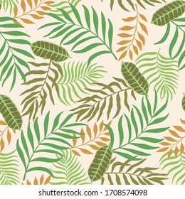 Tropical background with palm leaves. Seamless floral pattern. Summer vector illustration. Flat jungle print